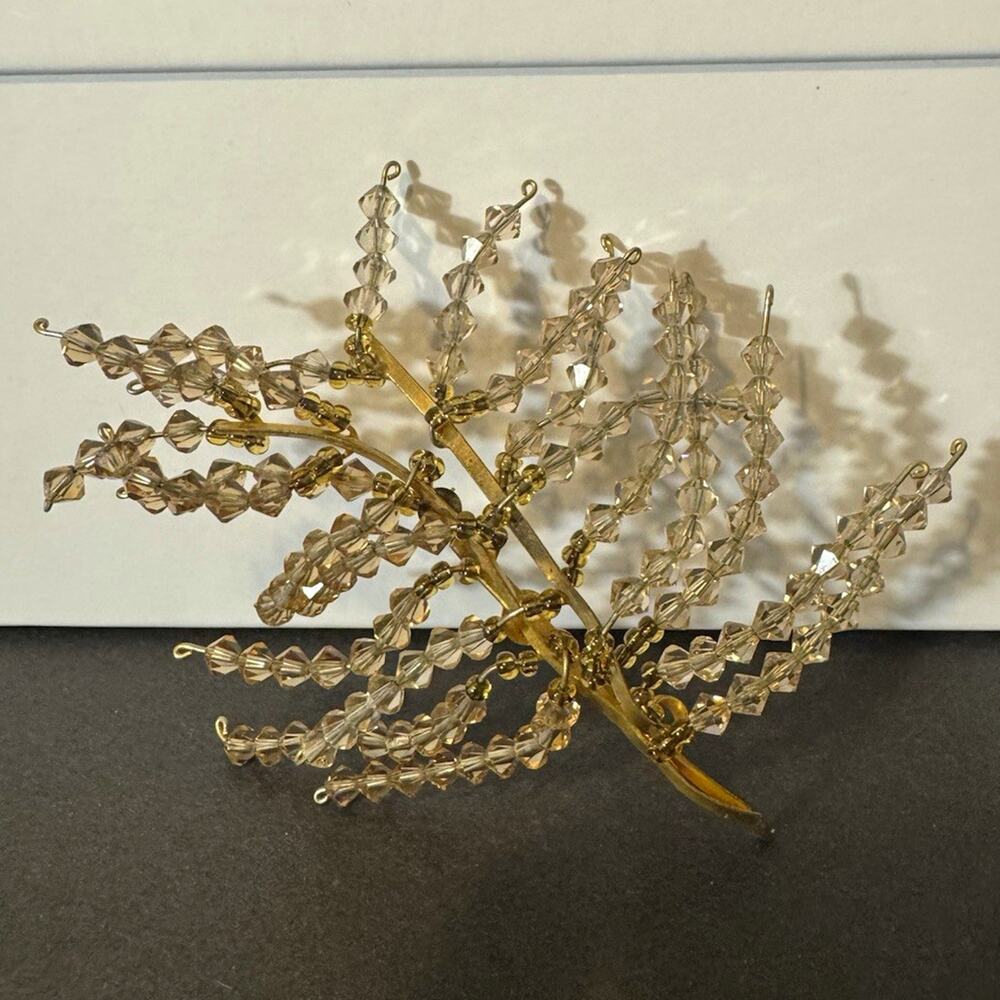 Vintage Signed Made In Austria Crystal Spray Leaf Branch Brooch Pin Mid Century